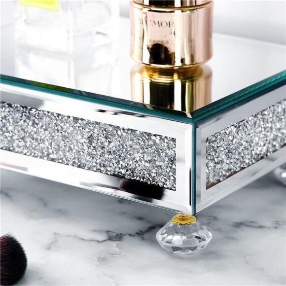 Gold Mirrored Display Tray Riser Decorative Pedestal Stand Bathroom Kitchen Deco - Picture 7 of 8